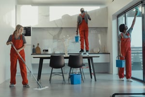 people cleaning a house